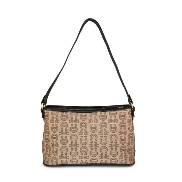 ETIENNE AIGNER Signature Logo Tan With Dark Brown Trim Shoulder Strap Bag - Picture 14 of 16